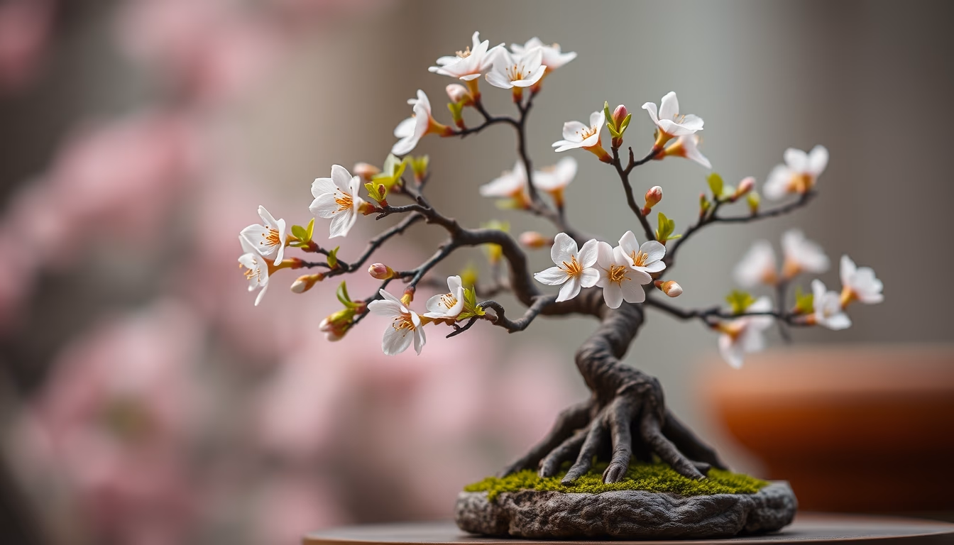 bonsai cherry blossom mini in editorial style