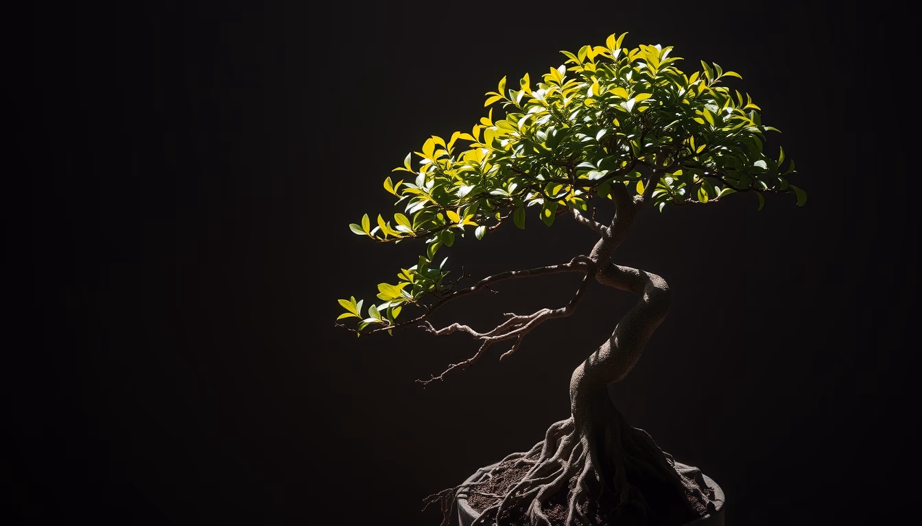 bonsai ficus aerial roots in editorial style