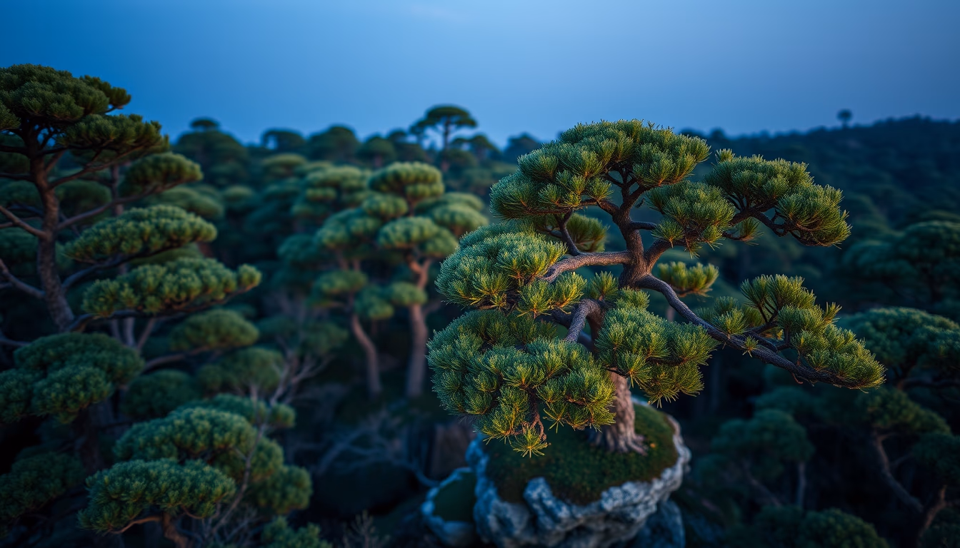 bonsai forest landscape in editorial style
