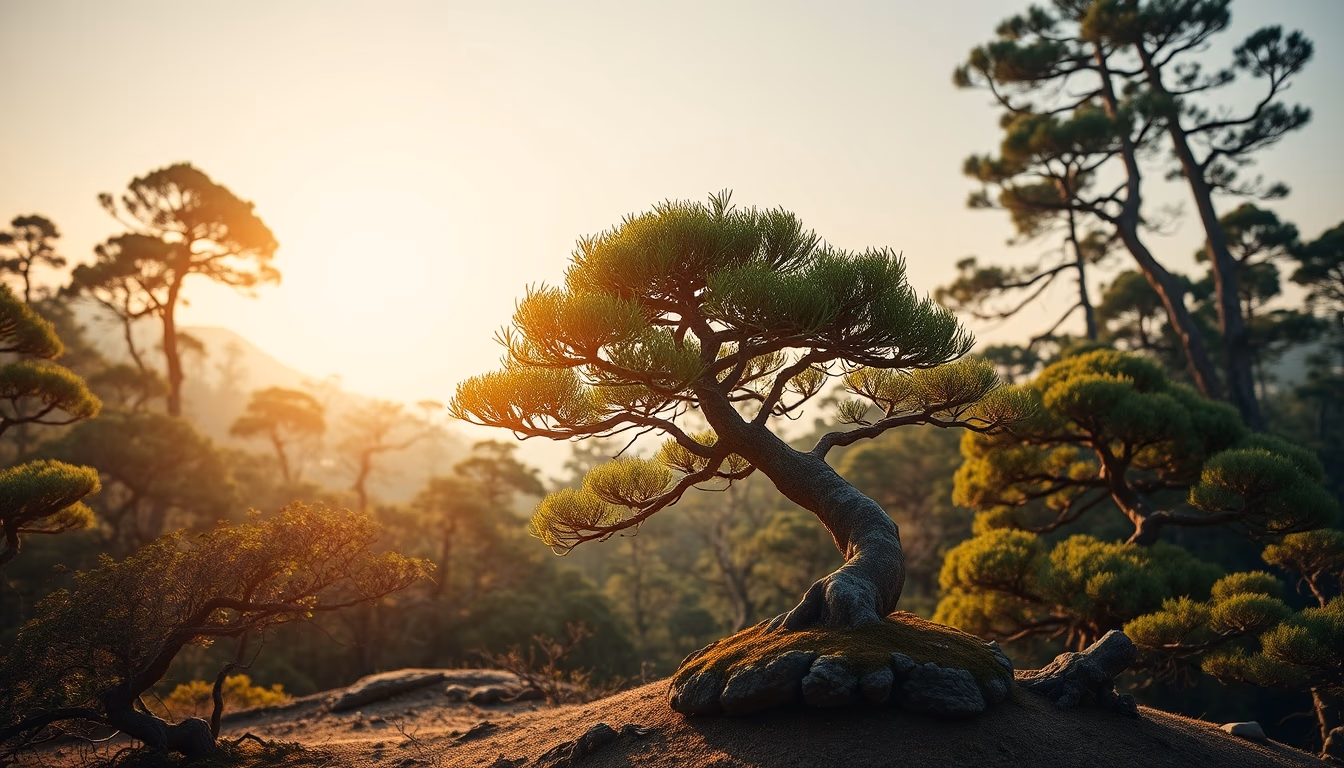 bonsai forest landscape in editorial style