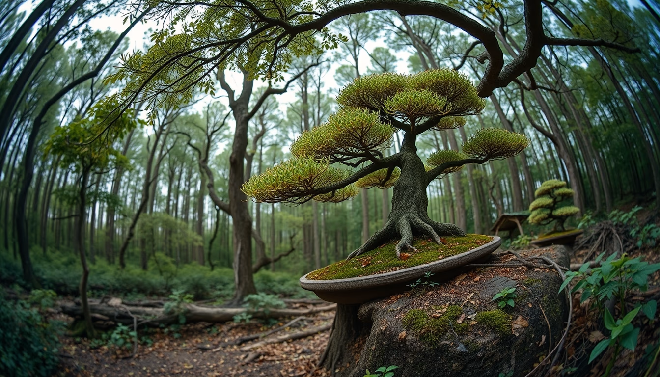 bonsai forest landscape in editorial style