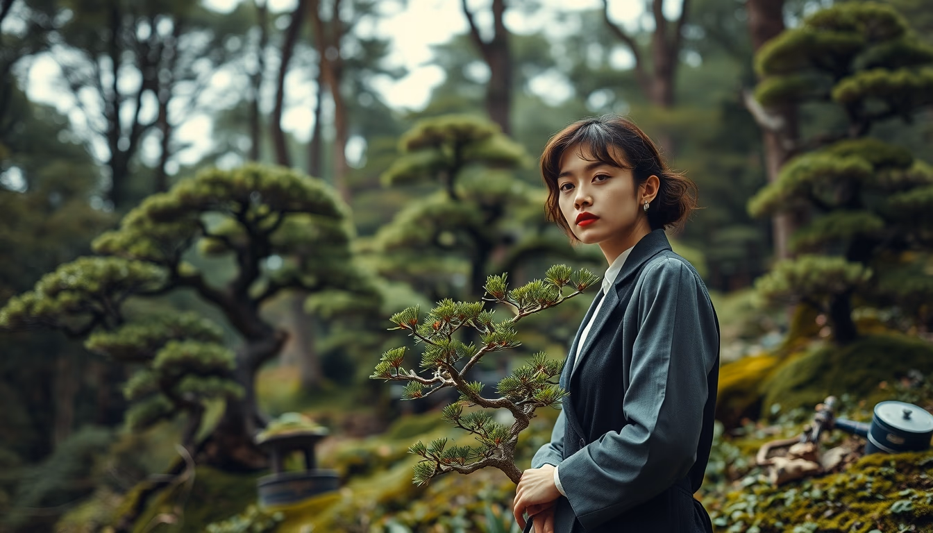 bonsai forest landscape in editorial style