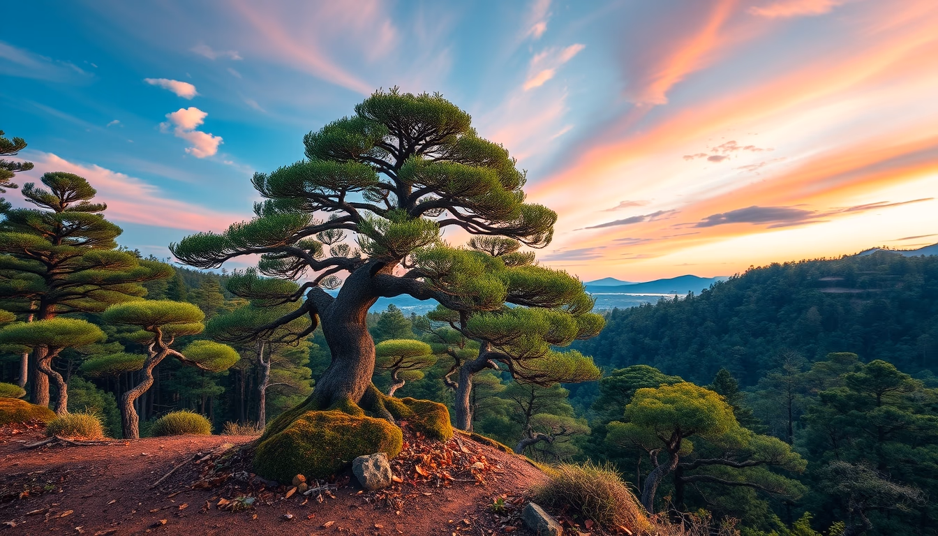 bonsai forest landscape in editorial style