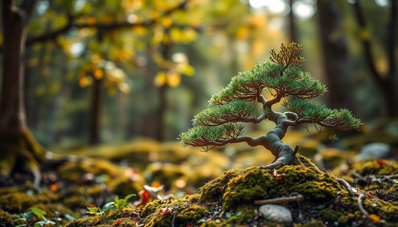 bonsai forest landscape in editorial style