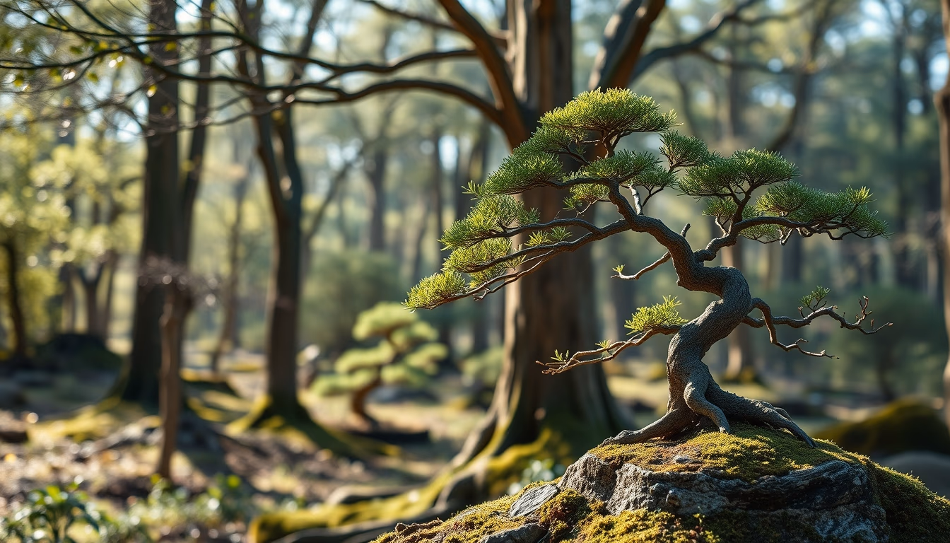 bonsai forest landscape in editorial style