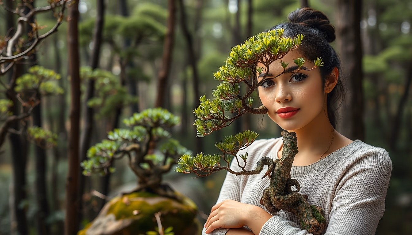 bonsai forest landscape in editorial style