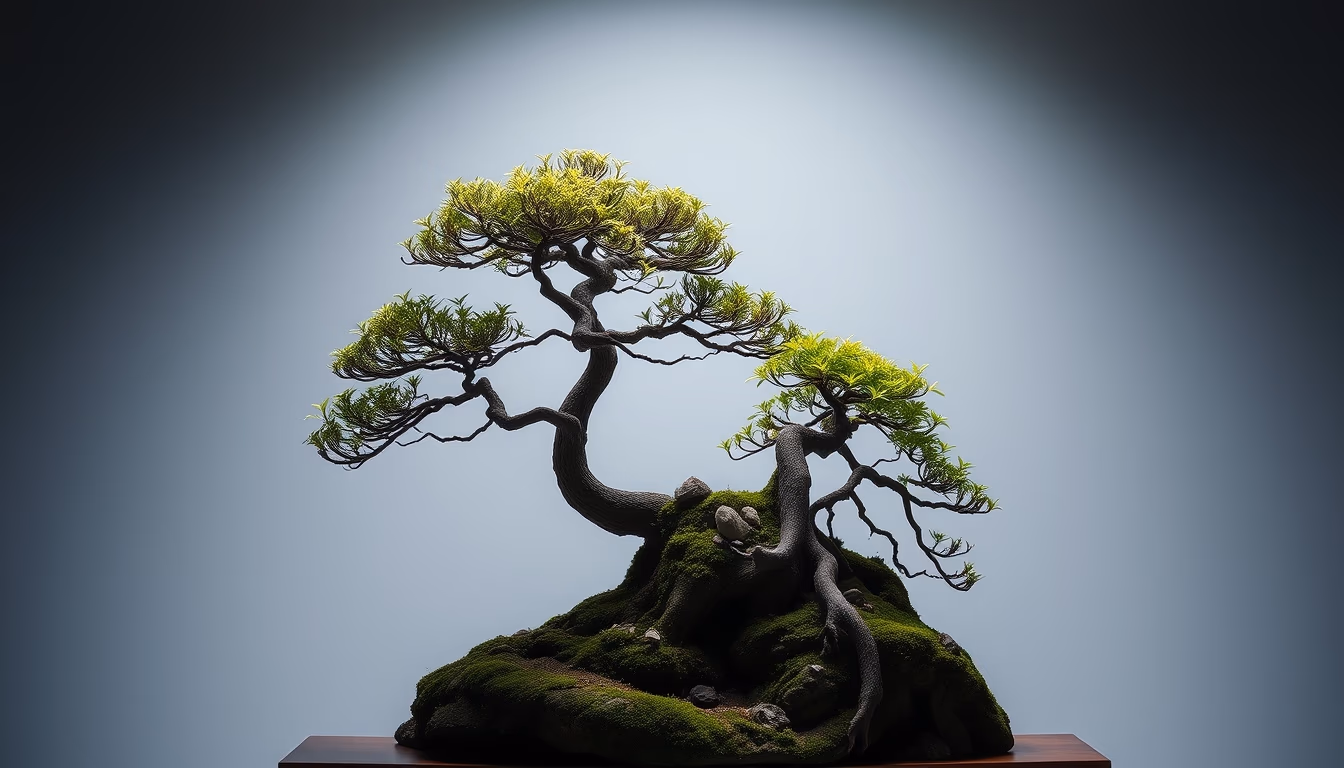 bonsai forest landscape in editorial style