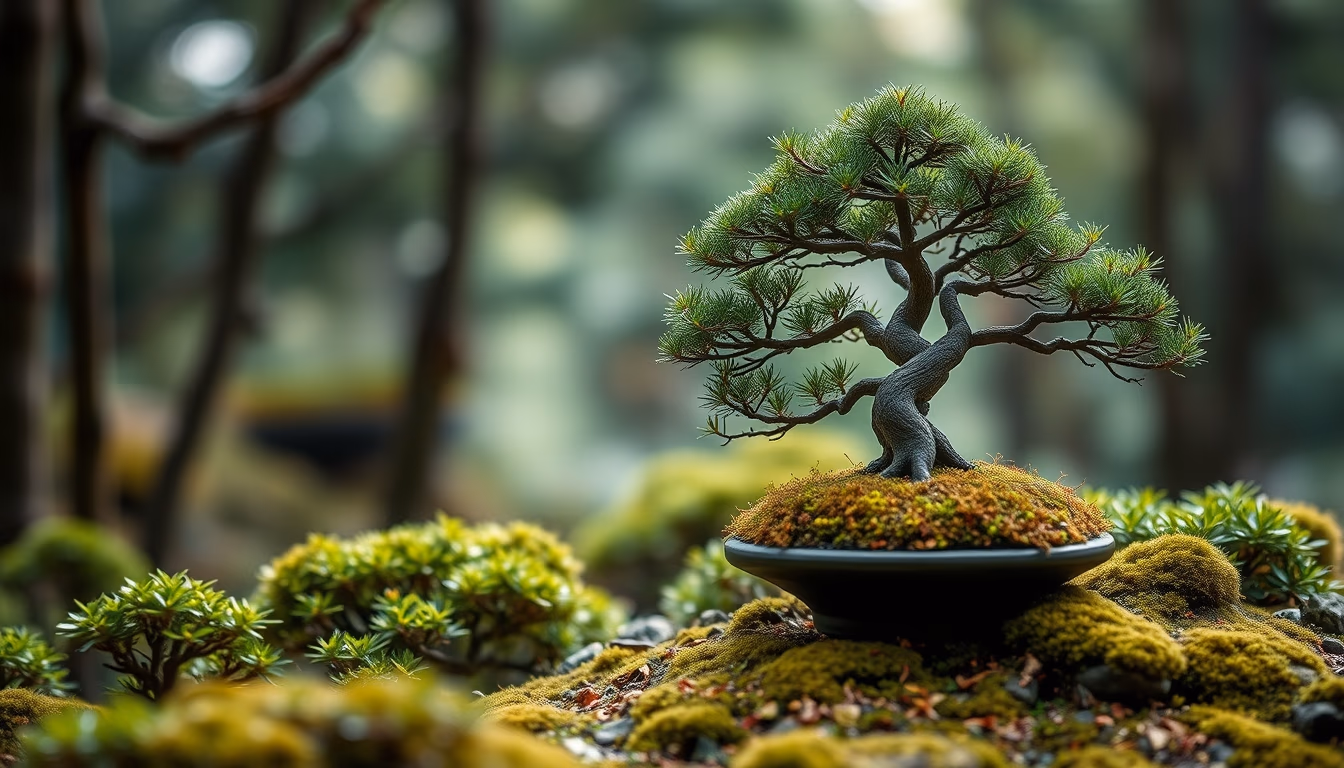 bonsai forest landscape in editorial style