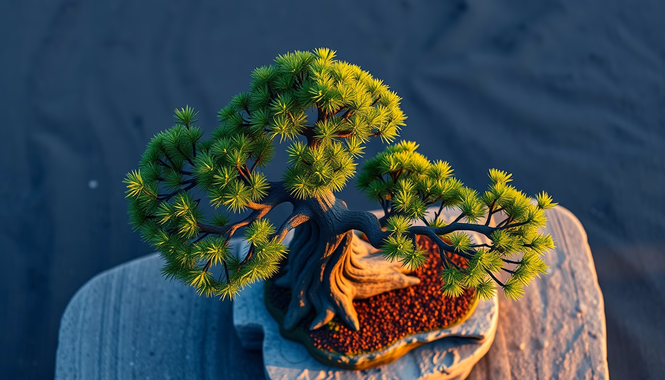 bonsai juniper sculptural in editorial style