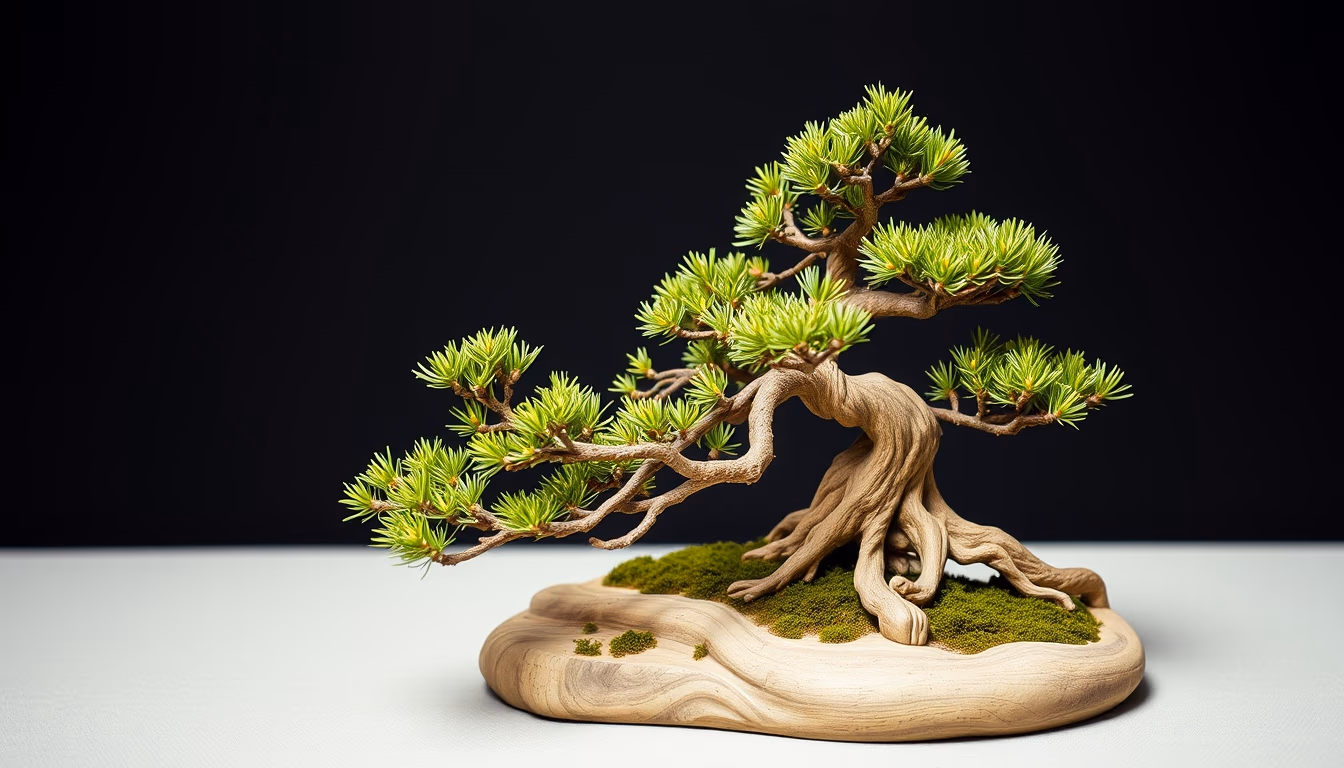 bonsai juniper sculptural in editorial style