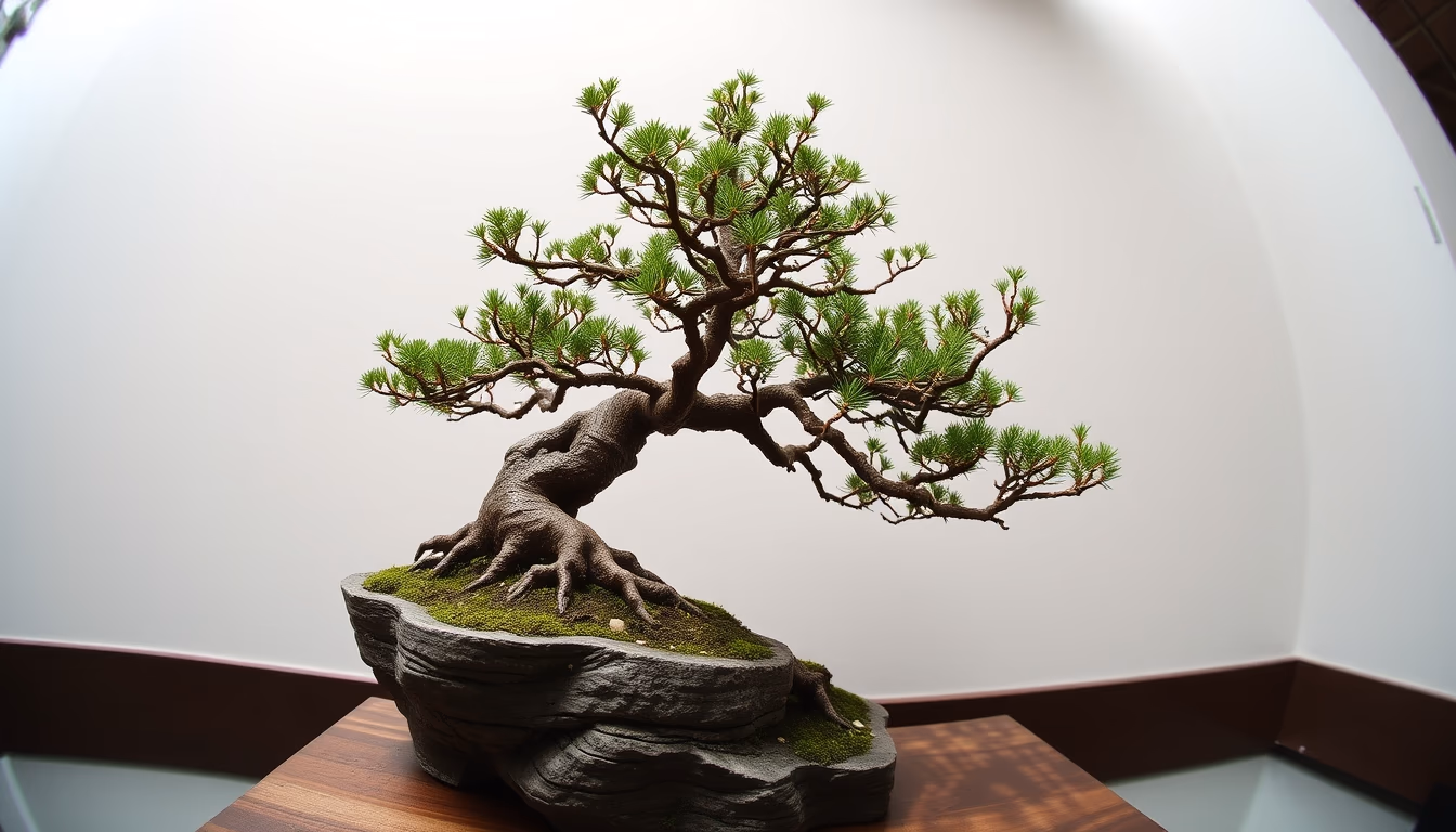bonsai juniper sculptural in editorial style