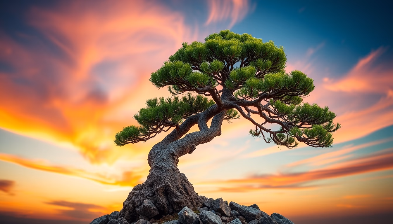 bonsai juniper sculptural in editorial style