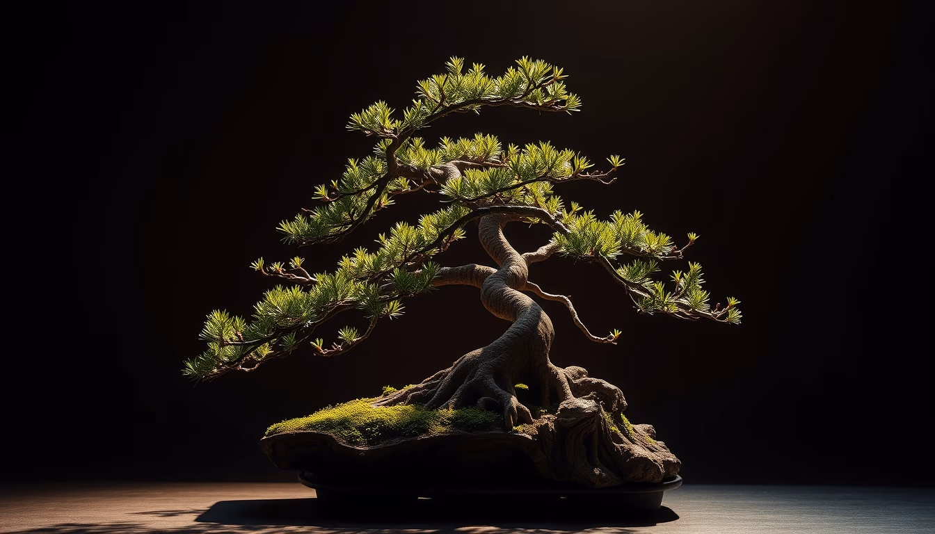 bonsai juniper sculptural in editorial style