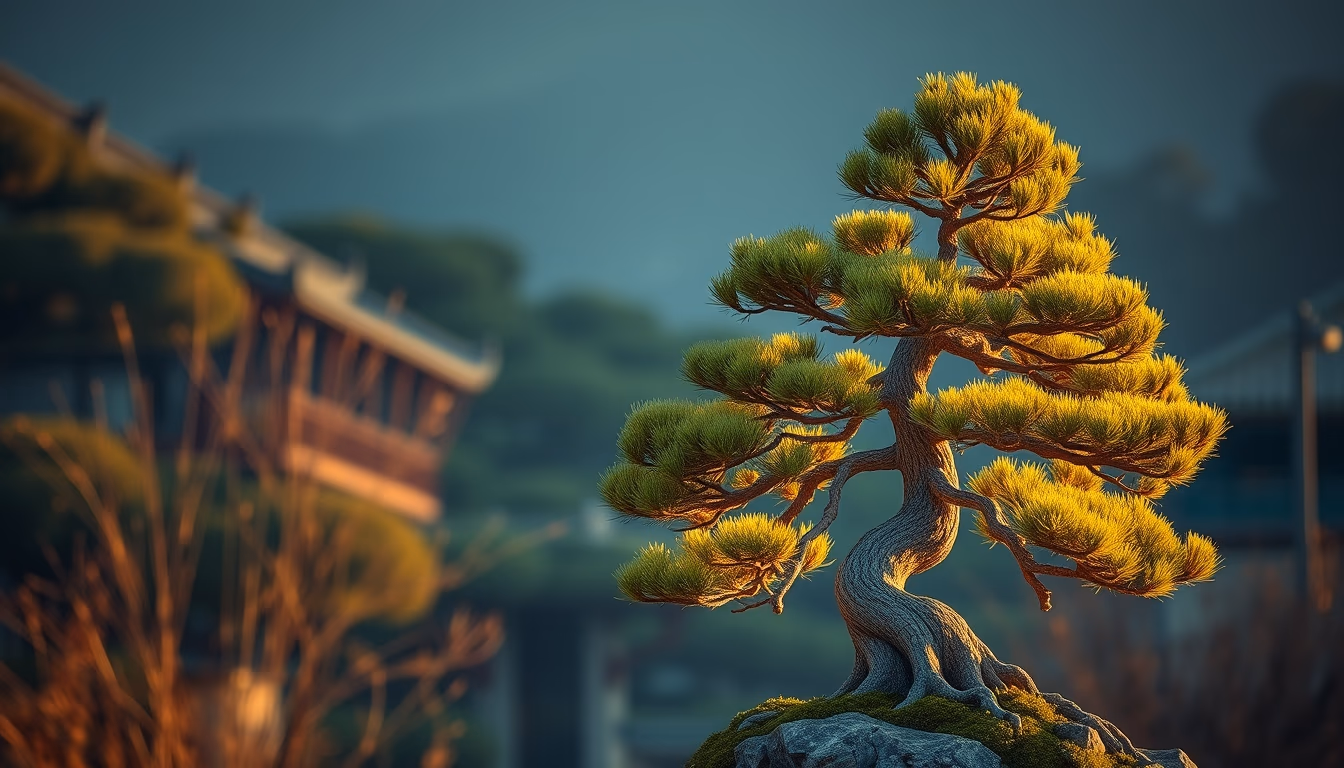 bonsai pine ancient in editorial style