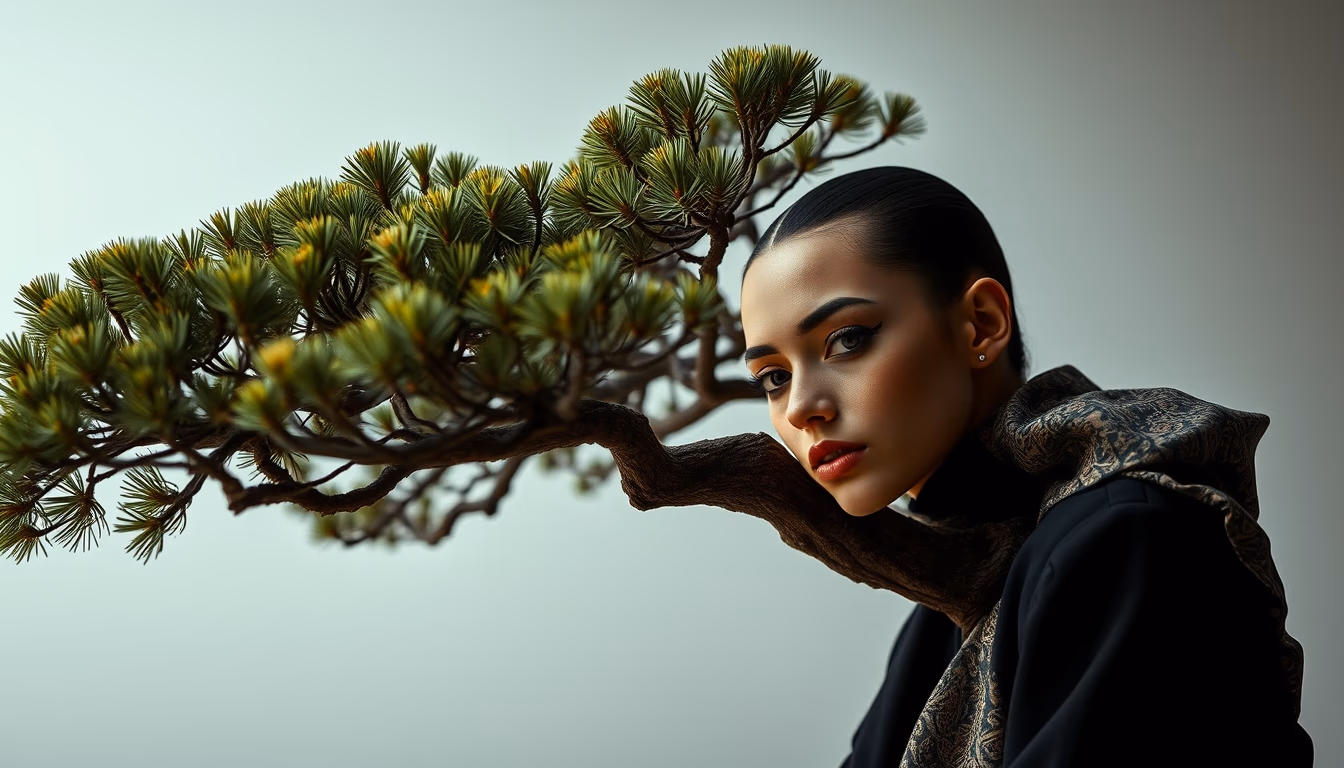 bonsai pine ancient in editorial style