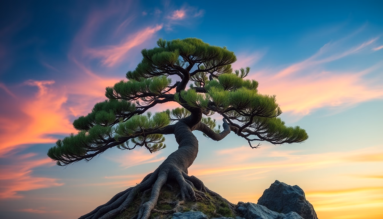 bonsai pine ancient in editorial style
