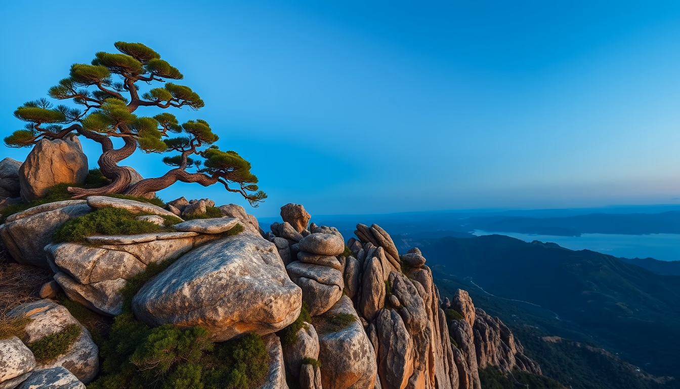 bonsai rock landscape in editorial style