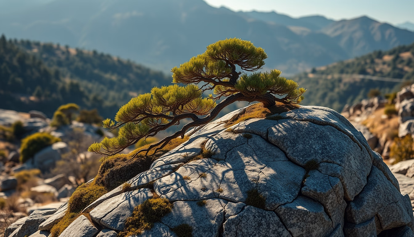 bonsai rock landscape in editorial style