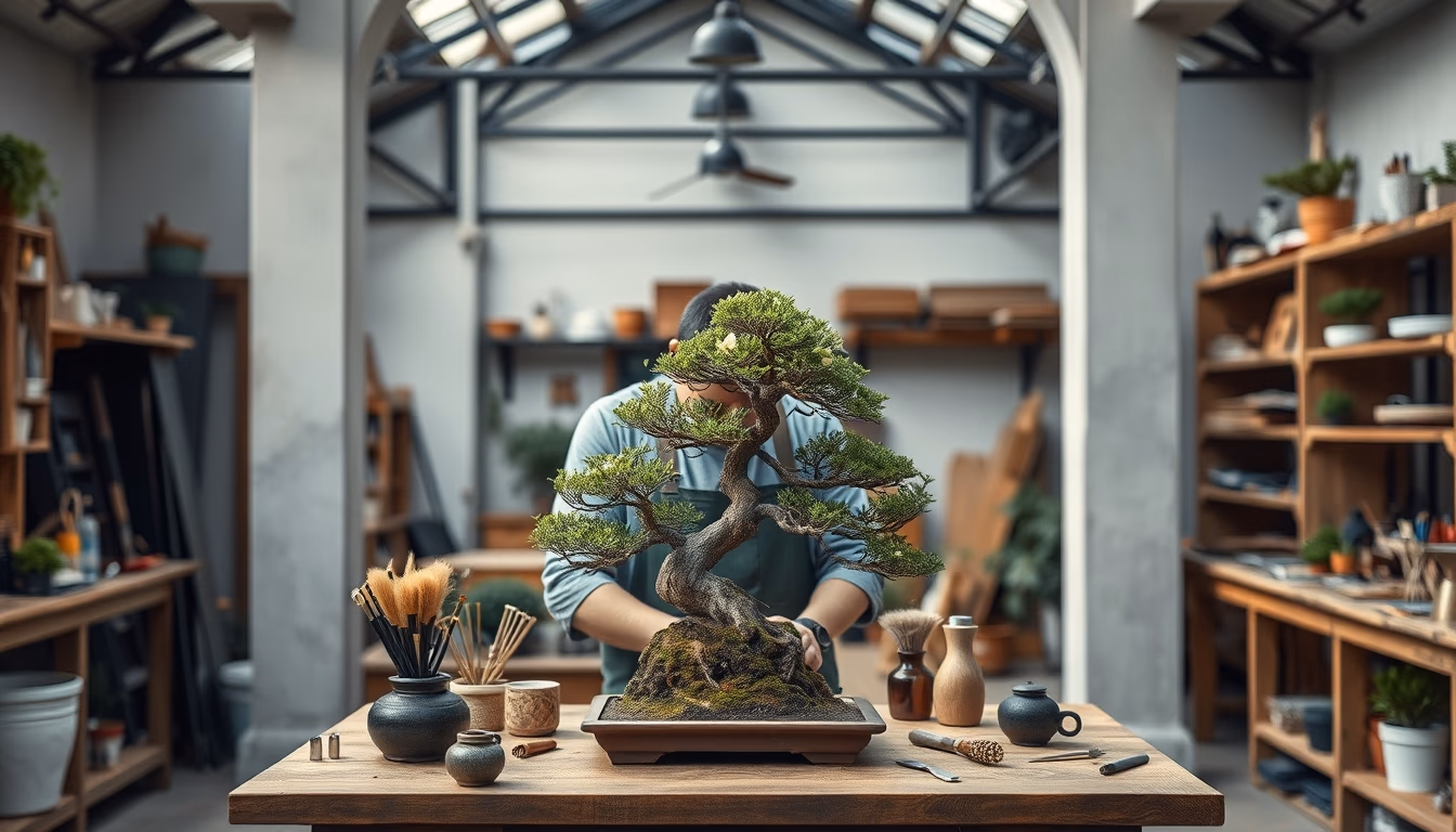 bonsai tools workshop in editorial style