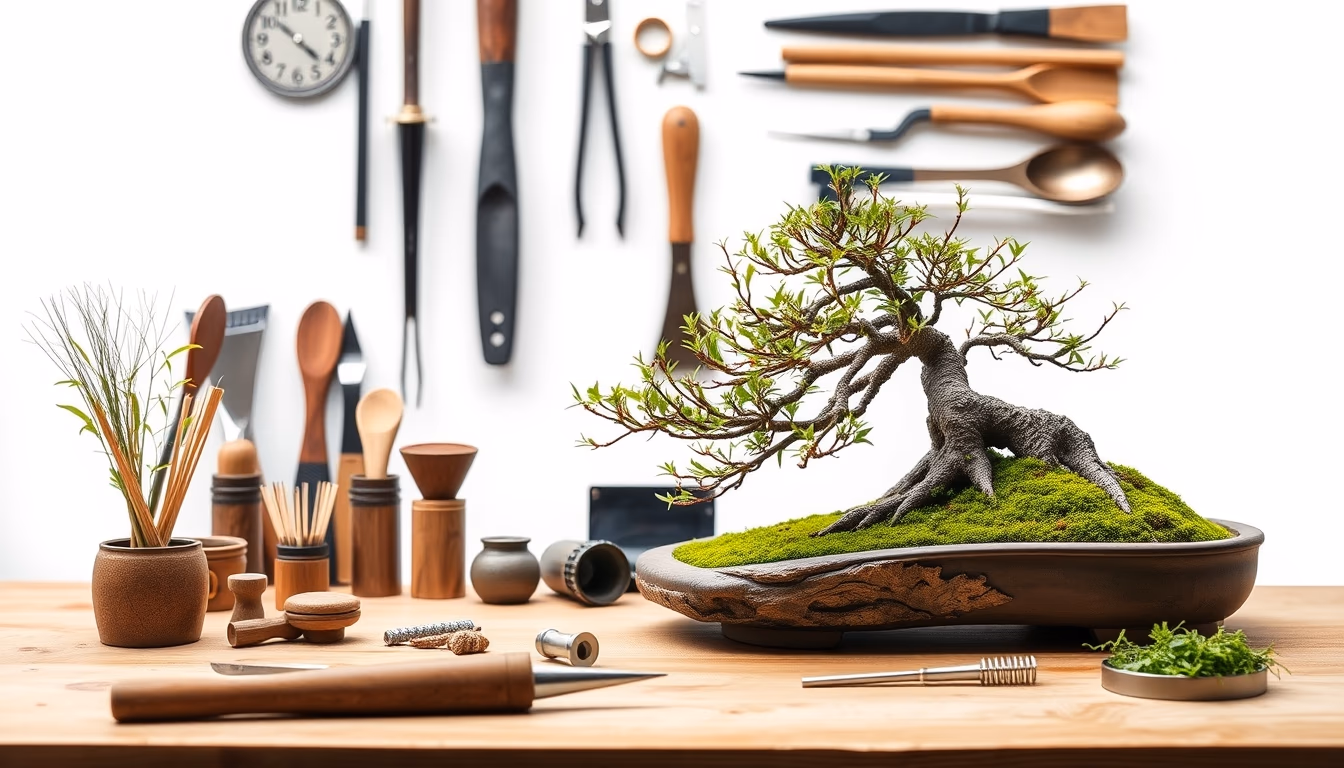 bonsai tools workshop in editorial style
