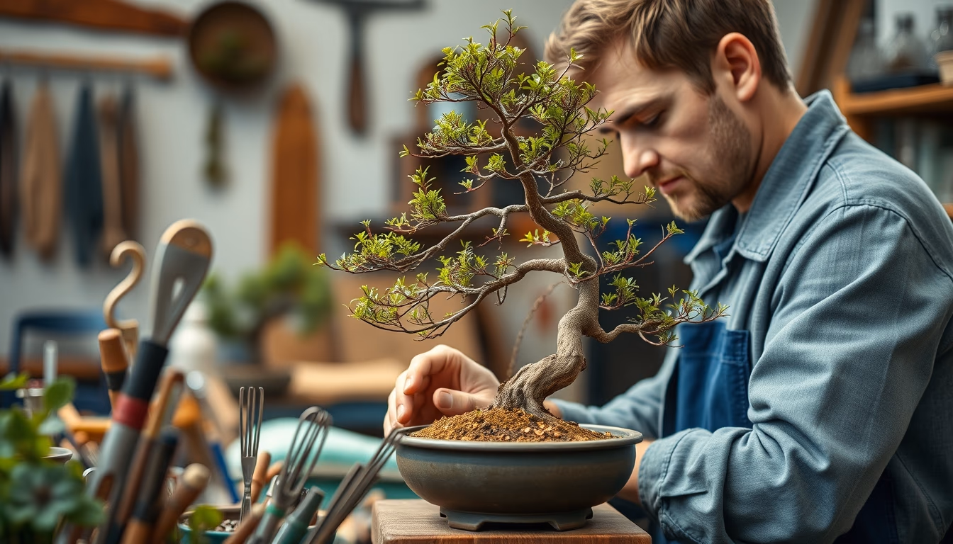 bonsai tools workshop in editorial style