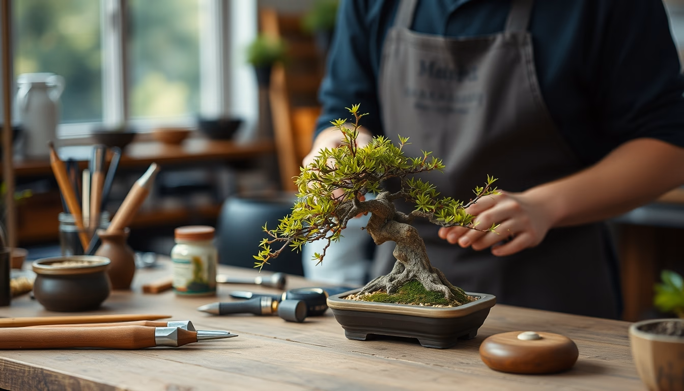 bonsai tools workshop in editorial style