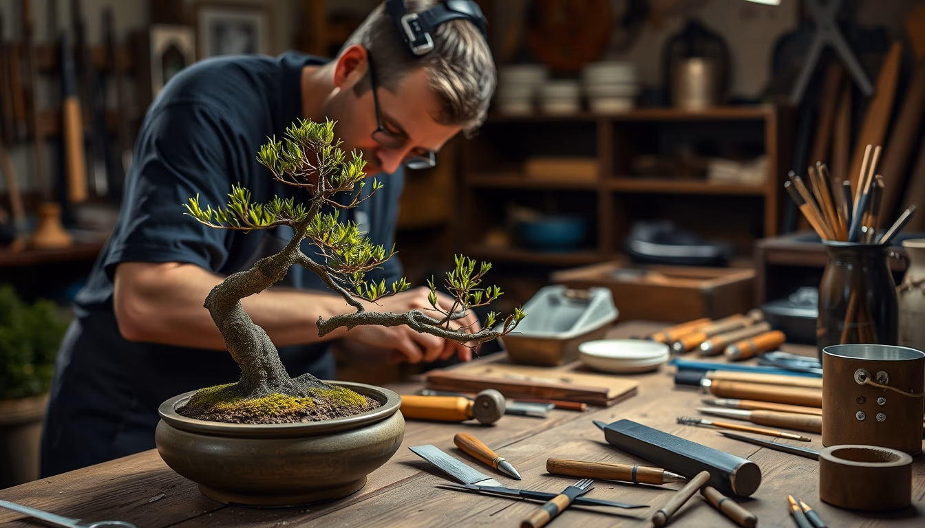 bonsai tools workshop in editorial style