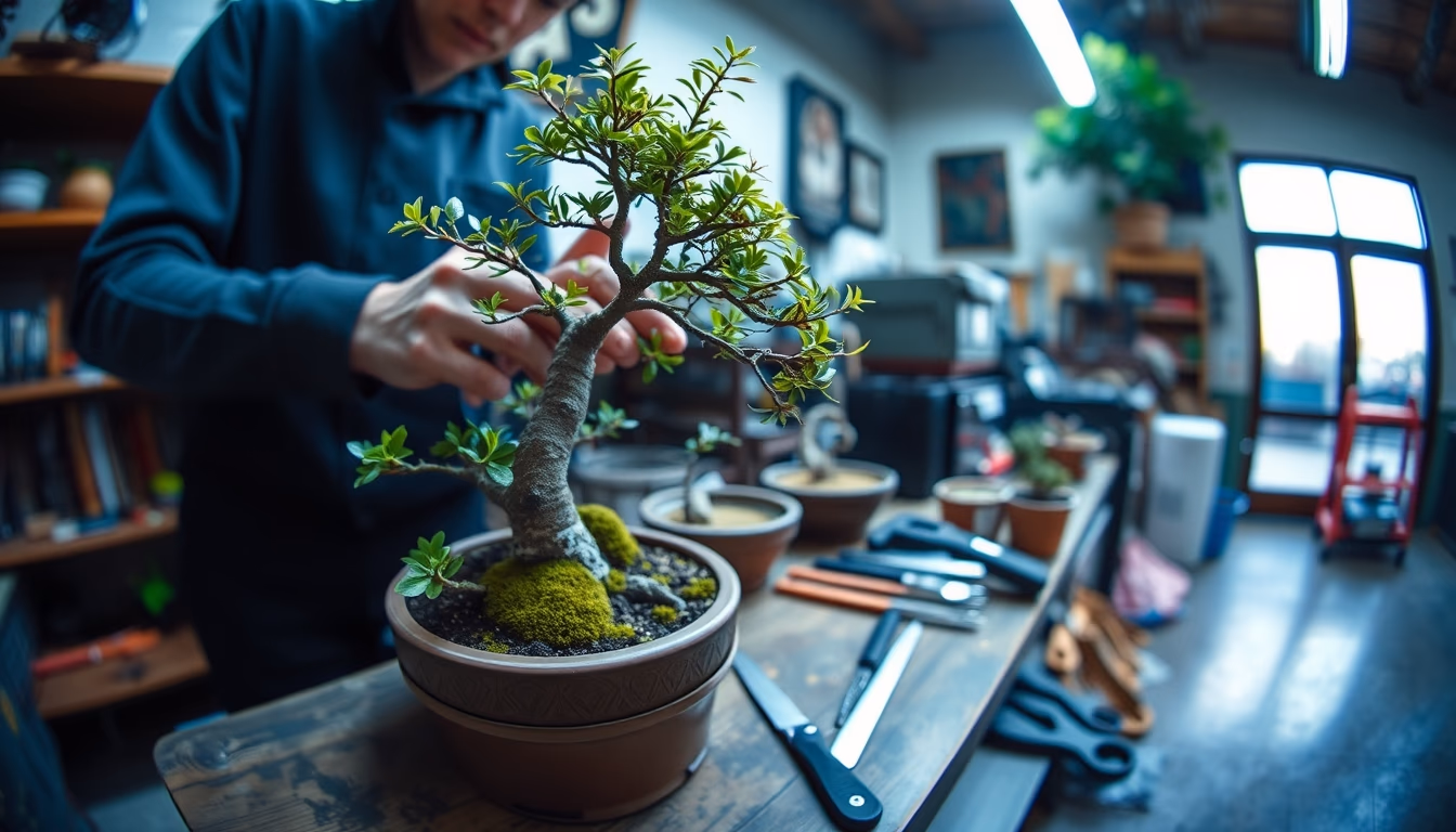 bonsai tools workshop in editorial style