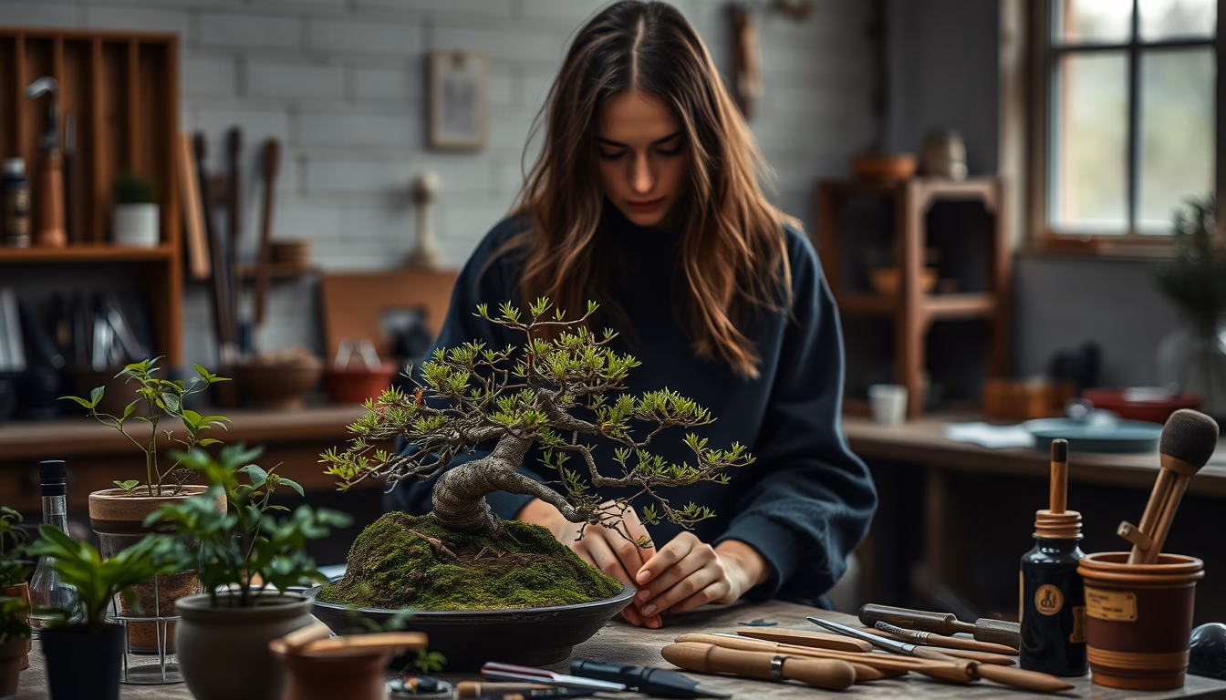 bonsai tools workshop in editorial style