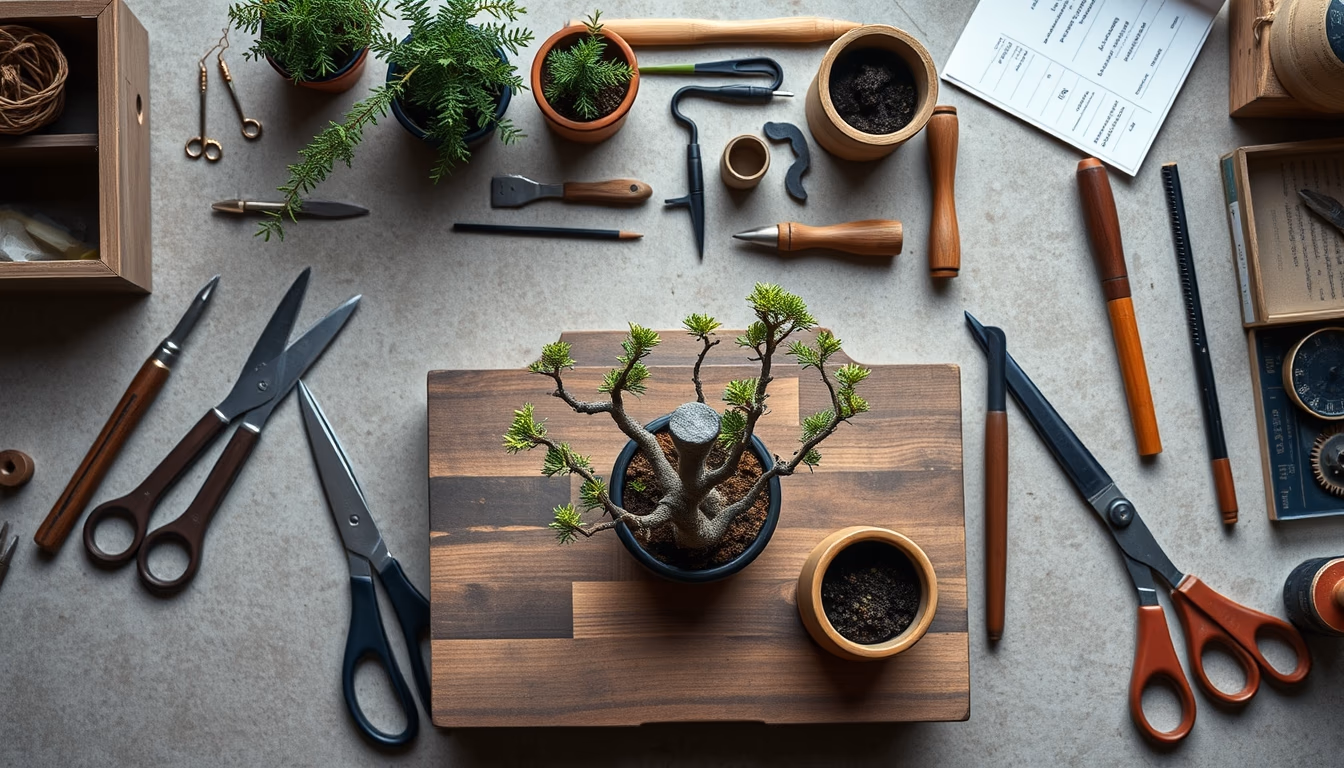 bonsai tools workshop in editorial style