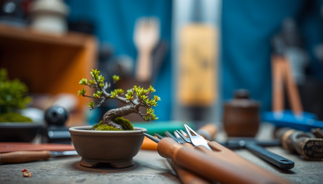 bonsai tools workshop in editorial style