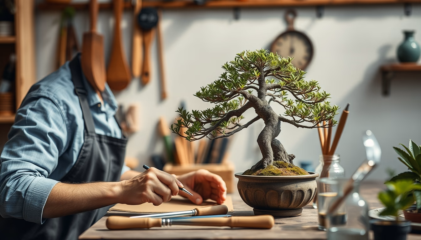 bonsai tools workshop in editorial style