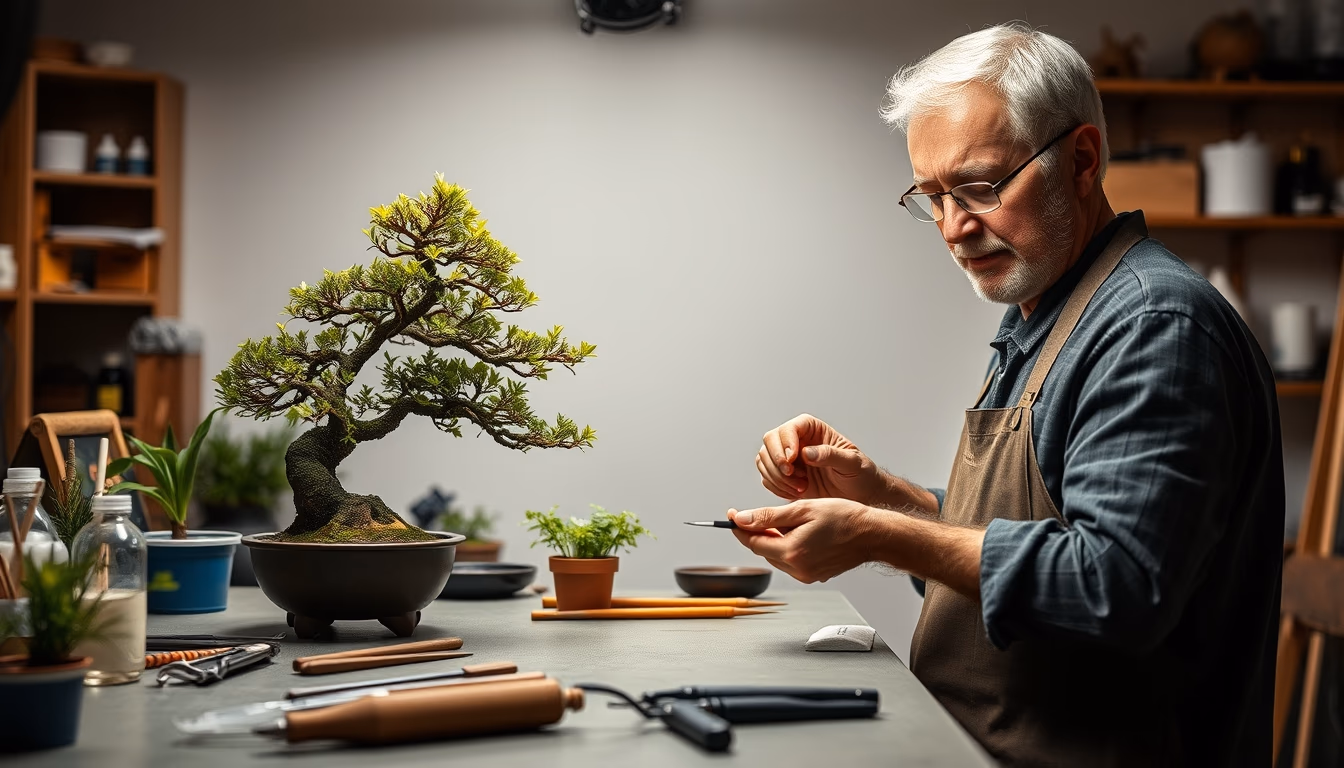 bonsai tools workshop in editorial style