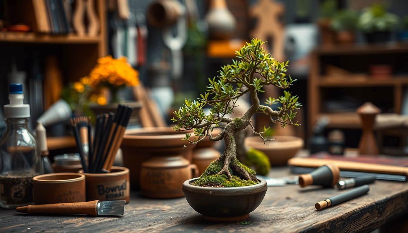 bonsai tools workshop in editorial style
