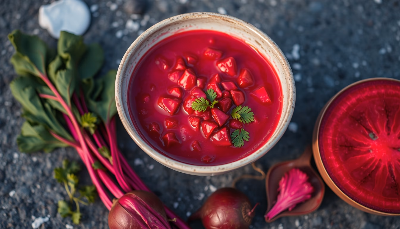 borscht russian beet in editorial style