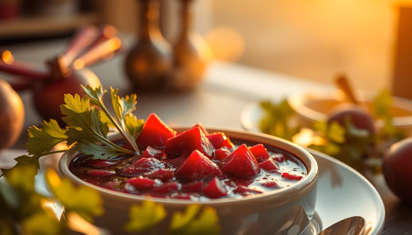 borscht russian beet in editorial style