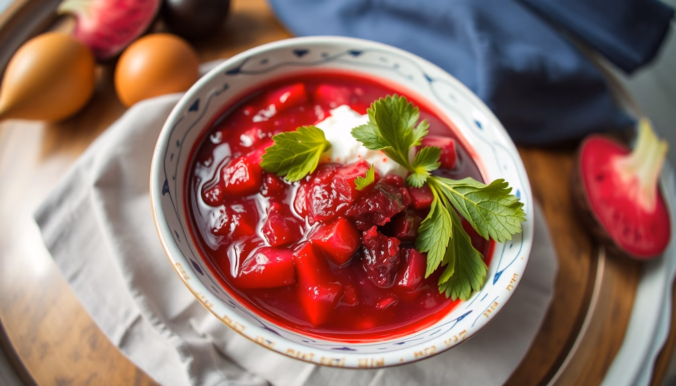 borscht russian beet in editorial style