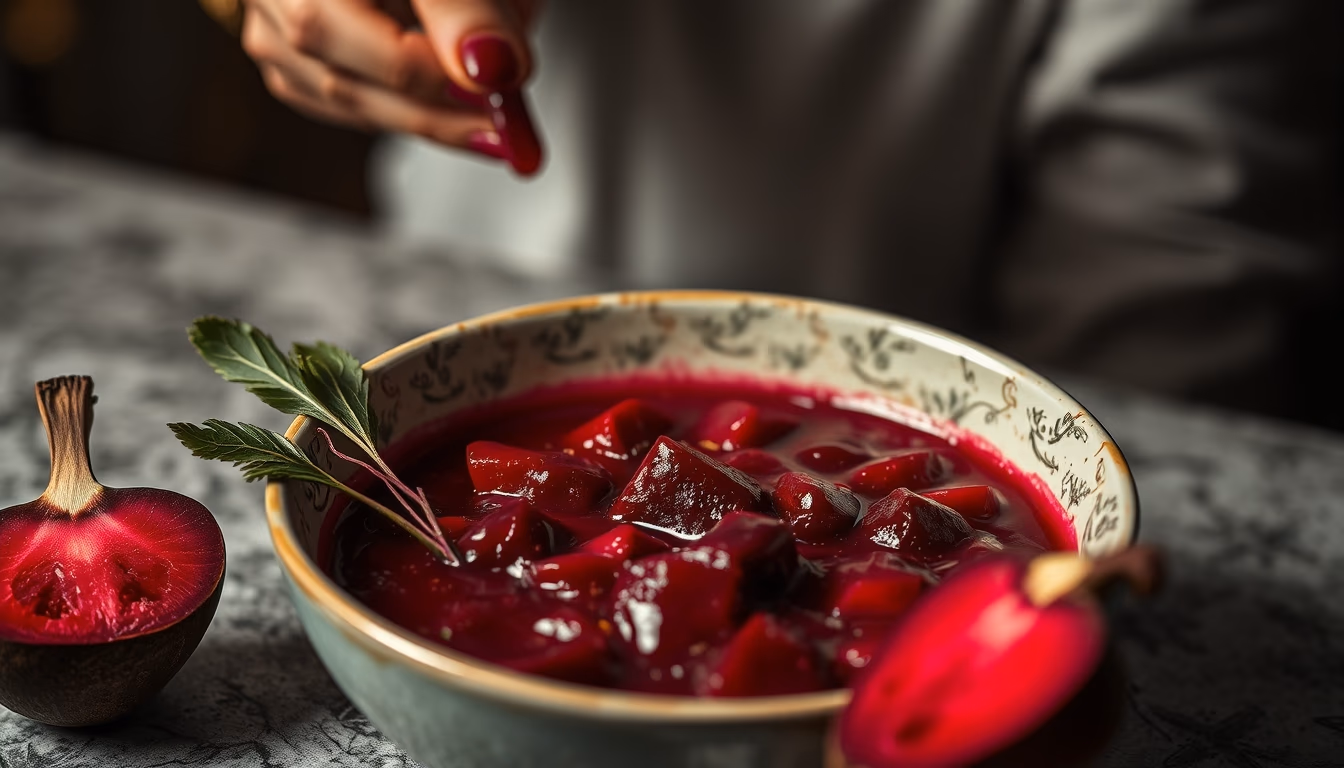 borscht russian beet in editorial style