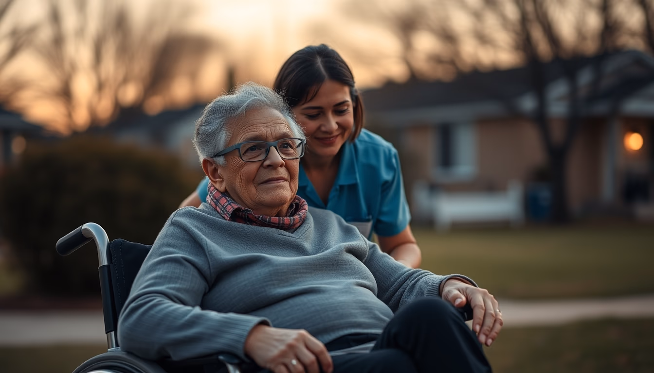 BPC beneficiary with caregiver in a wheelchair in editorial style
