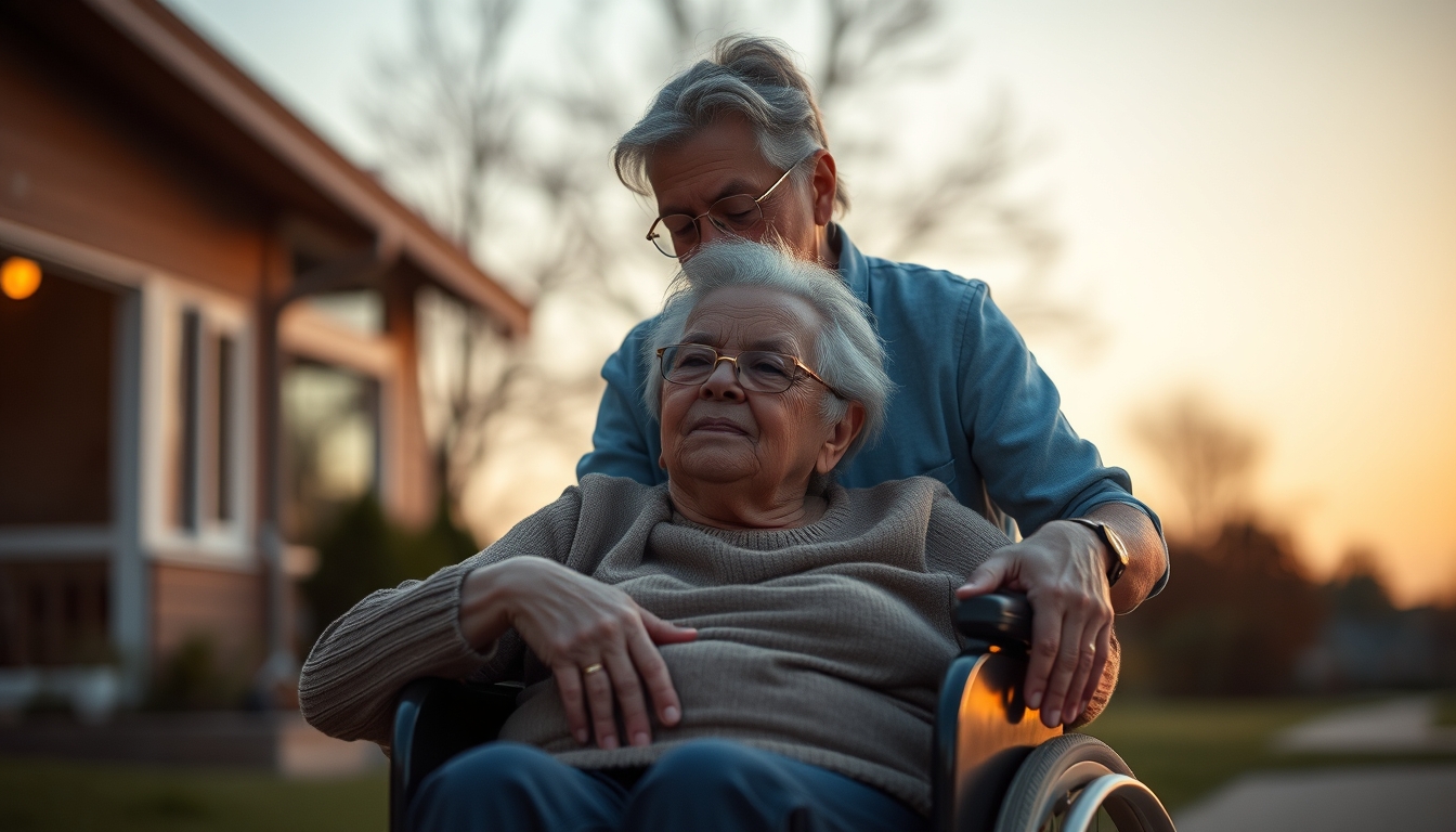 BPC beneficiary with caregiver in a wheelchair em estilo editorial