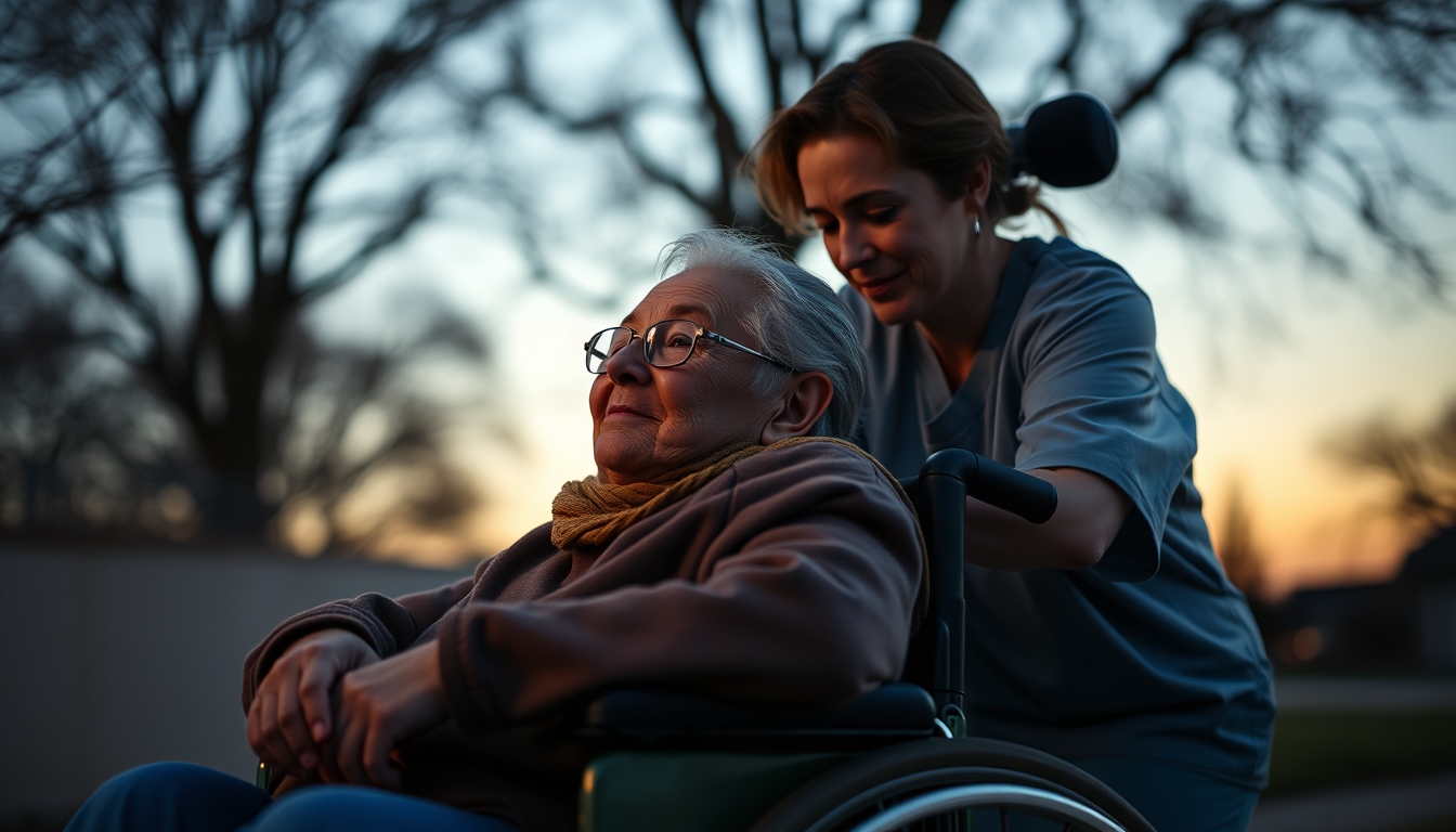 BPC beneficiary with caregiver in a wheelchair em estilo editorial