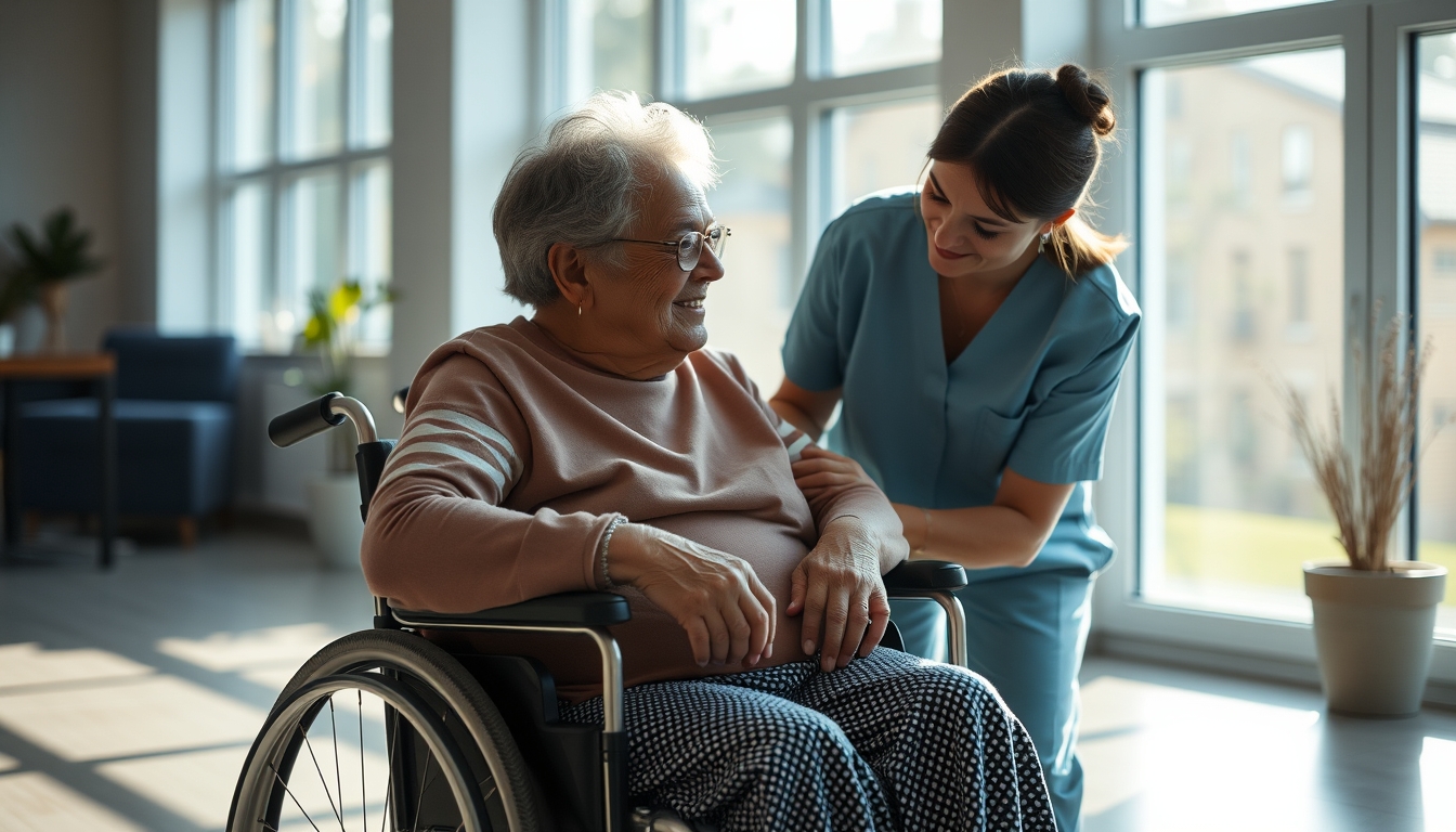 BPC beneficiary with caregiver in a wheelchair em estilo editorial