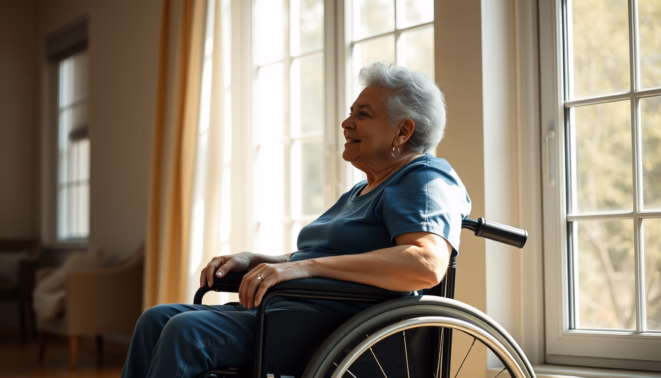 BPC beneficiary with caregiver in a wheelchair in editorial style