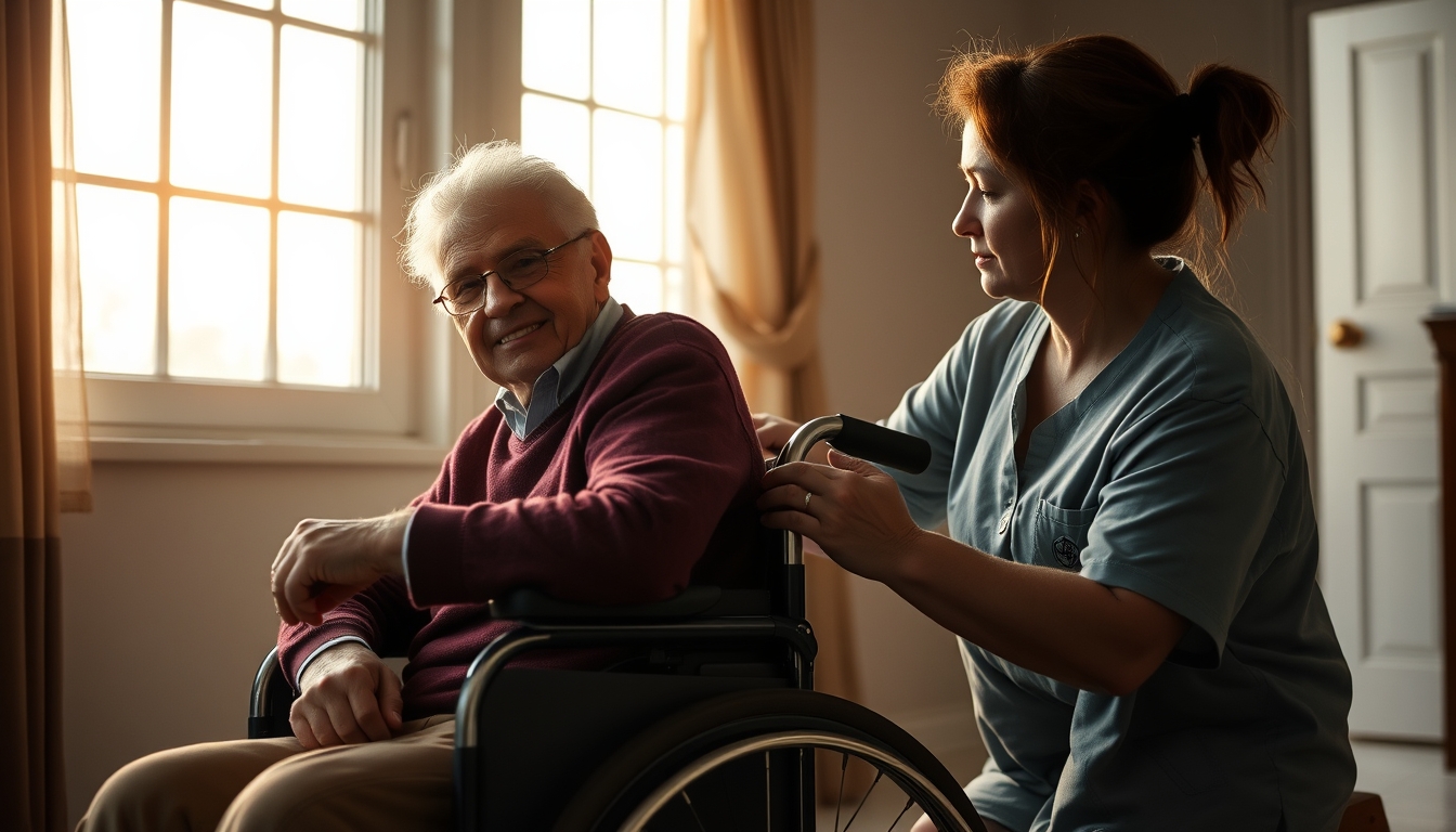 BPC beneficiary with caregiver in a wheelchair em estilo editorial