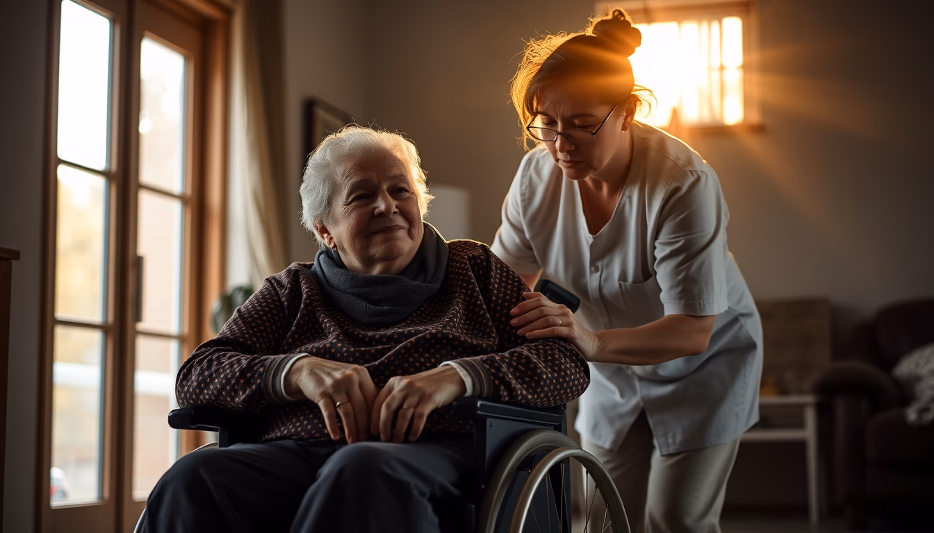 BPC beneficiary with caregiver in a wheelchair in editorial style