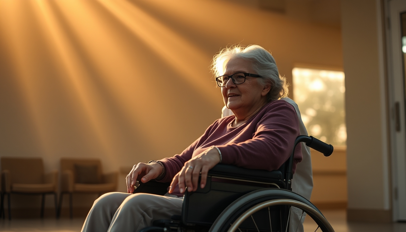 BPC beneficiary with caregiver in a wheelchair em estilo editorial