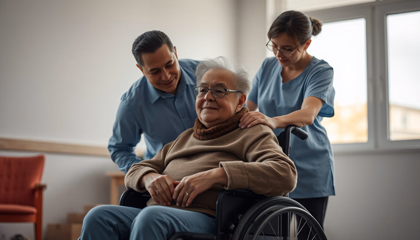 BPC beneficiary with caregiver in a wheelchair in editorial style