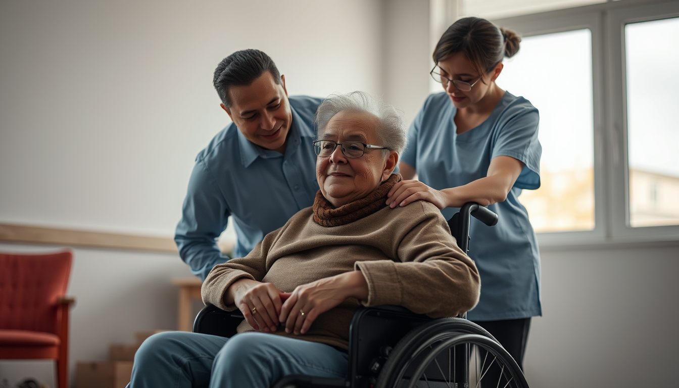 BPC beneficiary with caregiver in a wheelchair em estilo editorial