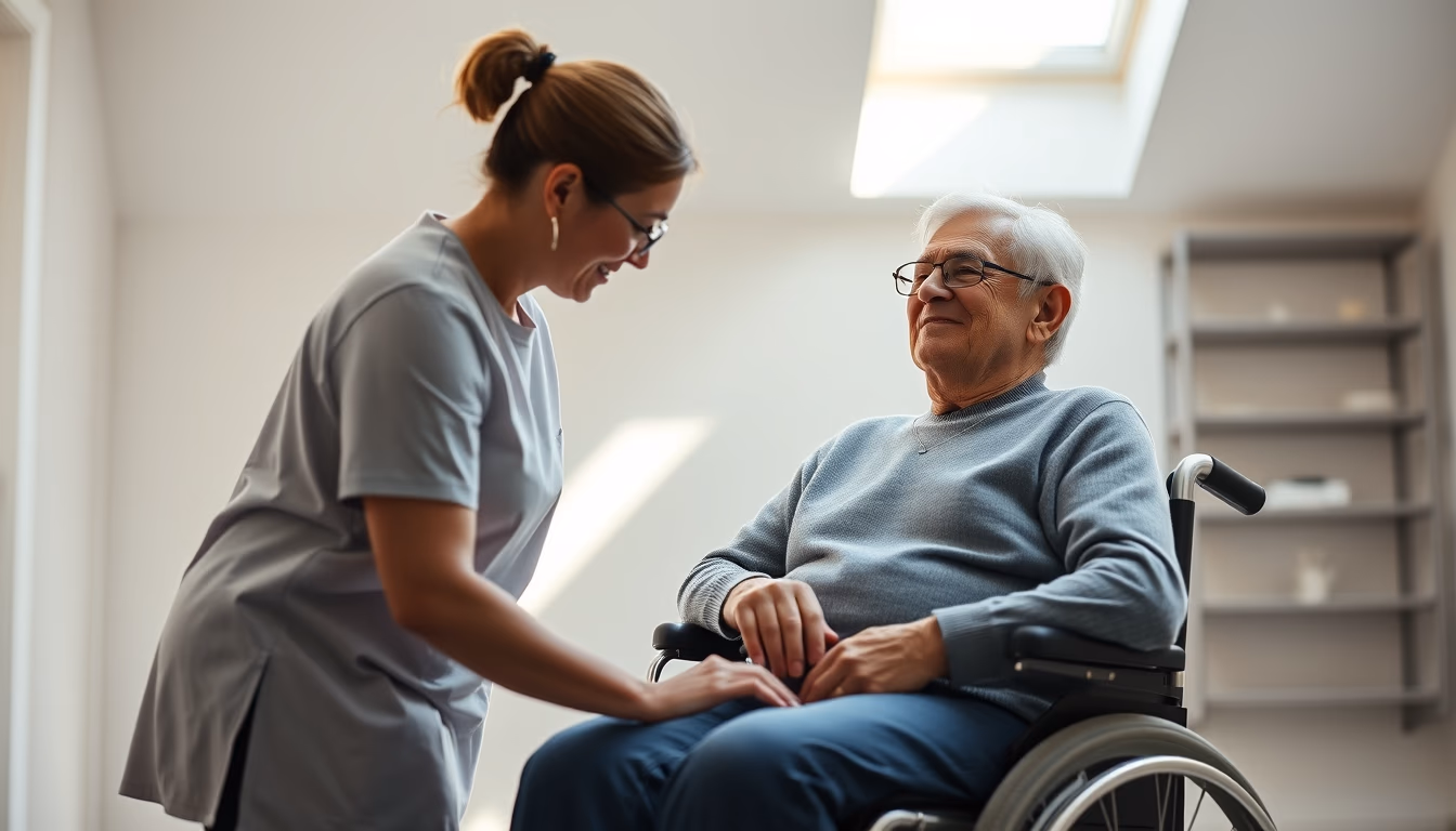 BPC beneficiary with caregiver in a wheelchair em estilo editorial