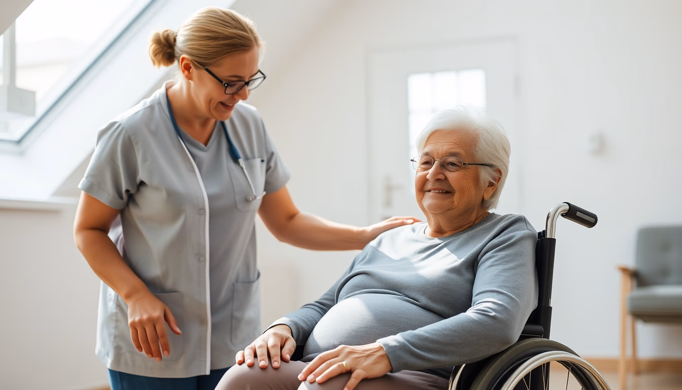 BPC beneficiary with caregiver in a wheelchair em estilo editorial